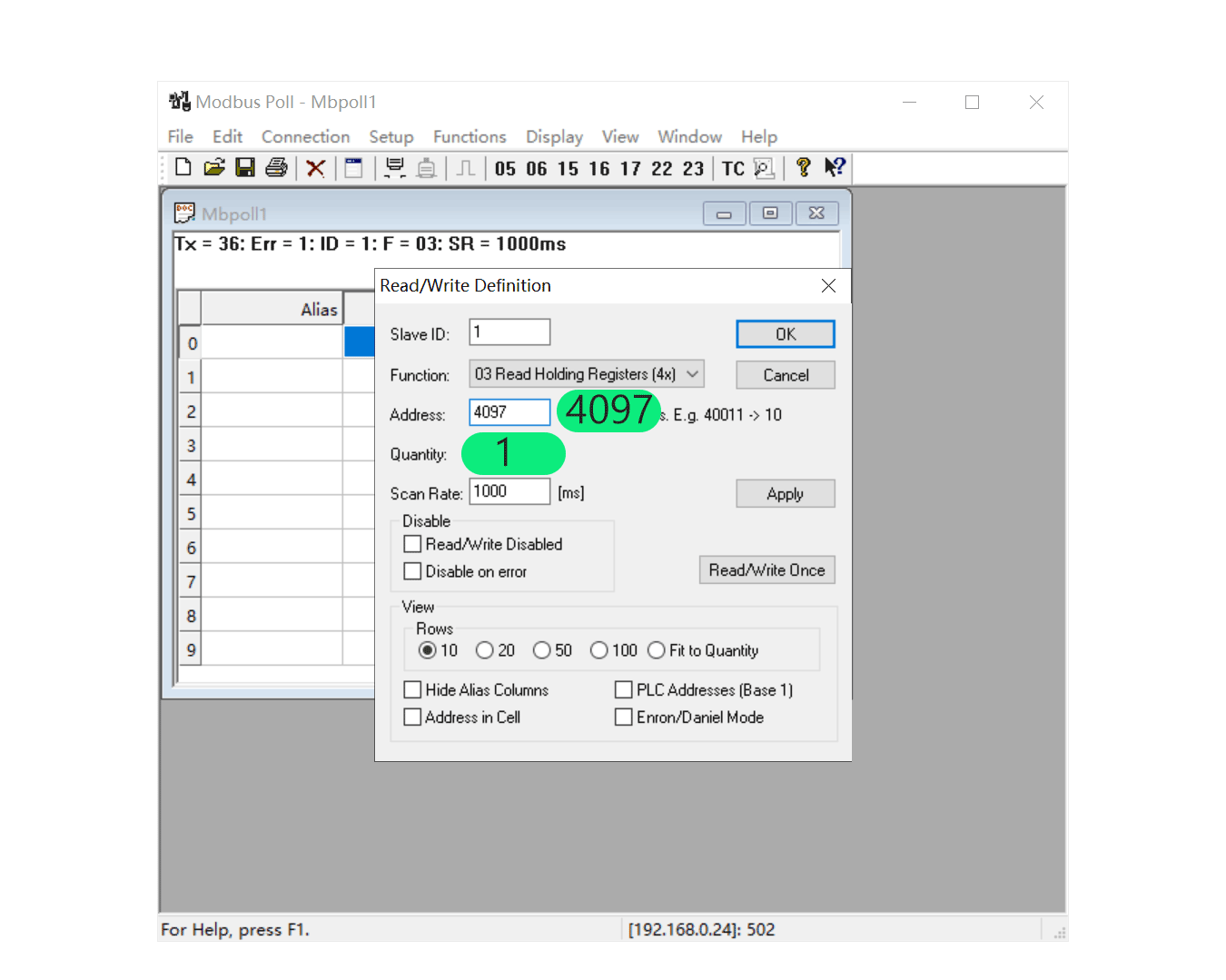 Modbus Poll 读写定义
